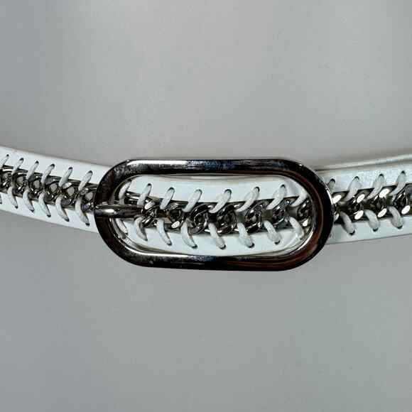 VTG Y2K Nine West Womens Belt White Studded Thin Handmade Grunge Medium - Picture 2 of 9